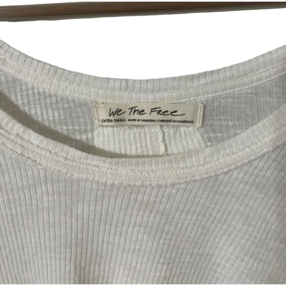 FREE PEOPLE High Low Raw Hem Ribbed Long Sleeve Top Shirt - Picture 2 of 4